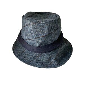 Heritage Traditions Tweed Wool Fedora Hat Men's Blue Gray Plaid Timeless Retro